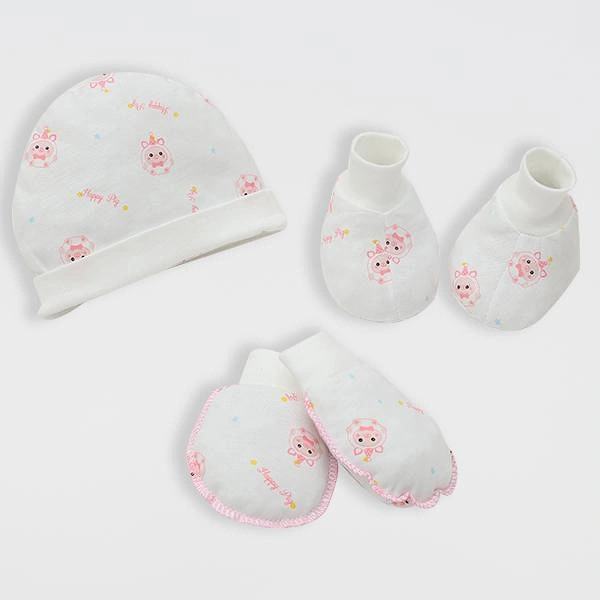 Set nón, bao tay bao chân IQ Baby cotton trắng